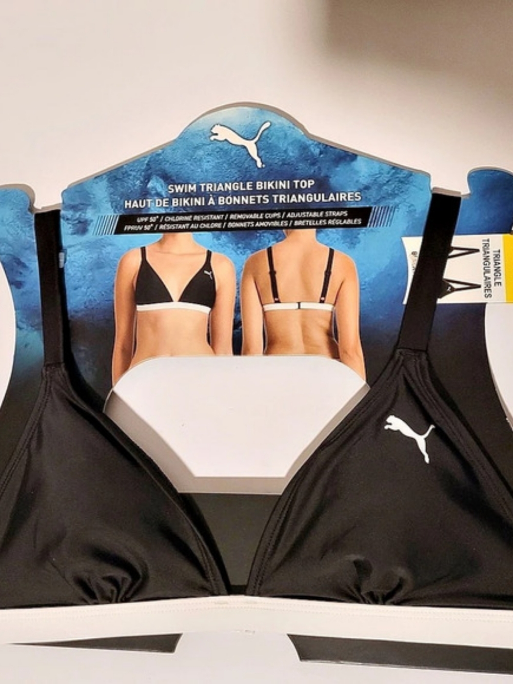 NWT PUMA Black Colorblock Triangle Bikini Swim Top Size S